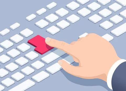 Isometric vector illustration on a gray background, the hand of a man in a bu Stock Illustration