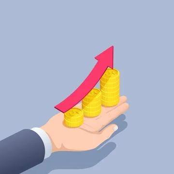 Isometric vector illustration on gray background, the hand of a man in a busi Illustrazione stock