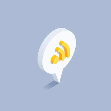 Isometric vector illustration on gray background, text bubble and wireless in 库存插图