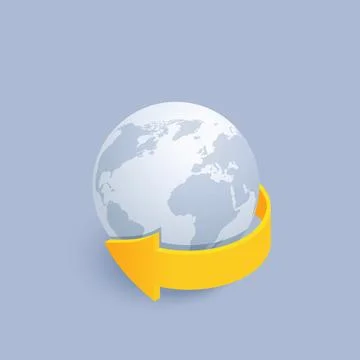 Isometric vector illustration on gray background, around the world, yellow ar Stock Illustration
