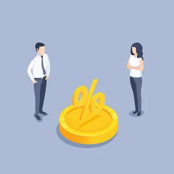 Isometric vector illustration on gray background, financial share, man and wo Stock Illustration