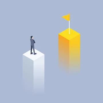 Isometric vector illustration on gray background, new target, a man in a busi Stock Illustration