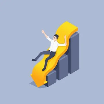 Isometric vector illustration on a gray background, regression in business, a Stock Illustration