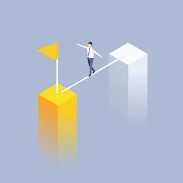 Isometric vector illustration on a gray background, a bridge to the goal, a m Stock Illustration