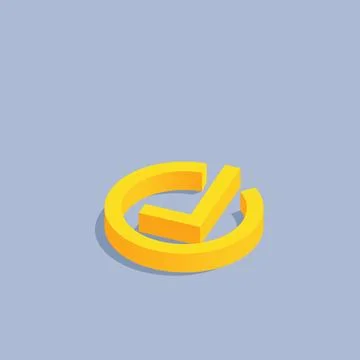 Isometric vector illustration on gray background, yellow check mark sign Stock Illustration