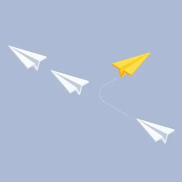 Isometric vector illustration on gray background, change course, flying paper Stock Illustration