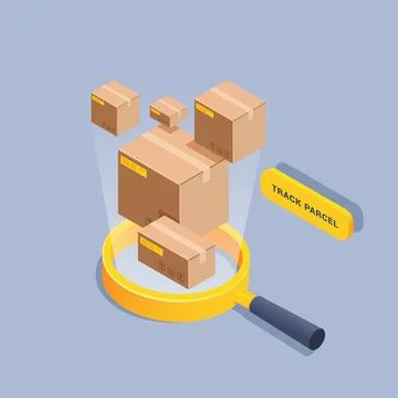 Isometric vector illustration on gray background, track the parcel, button ne イラスト素材