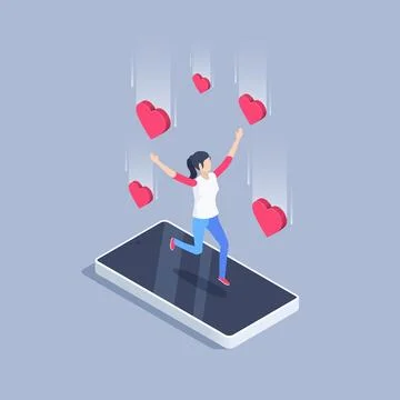 Isometric vector illustration on a gray background, rain of sympathy, a girl  Stock Illustration