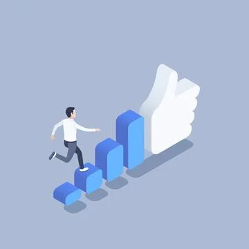 Isometric vector illustration on gray background, increase popularity on soci Stock Illustration
