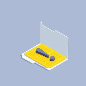 Isometric vector illustration on gray background, opened folder with document Stock Illustration