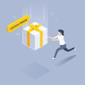 Isometric vector illustration on gray background, gift box and button that sa Stock Illustration