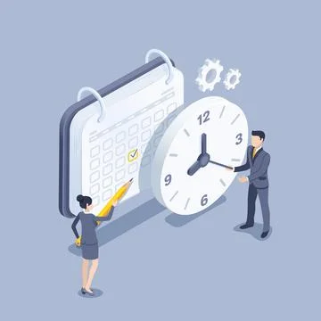 Isometric vector illustration on gray background, man and woman in business s 스톡 일러스트