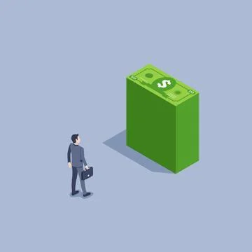 Isometric vector illustration on gray background, man in business suit stands Stock Illustration