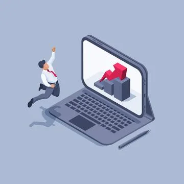 Isometric vector illustration on a gray background, a man in a business suit  Stock Illustration