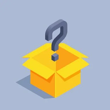 Isometric vector illustration on gray background, empty yellow box and black  Stock Illustration