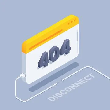 Isometric vector illustration on gray background, browser window with 404 and 스톡 일러스트
