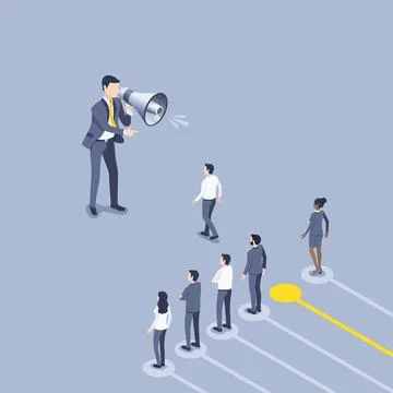 Isometric vector illustration on gray background, a man in a business suit wi 스톡 일러스트