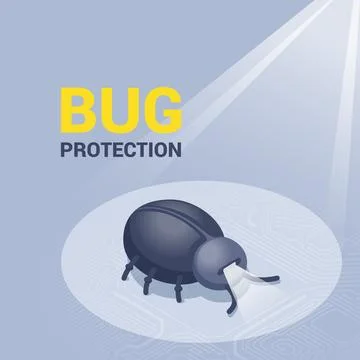 Isometric vector illustration on gray background, android beetle on electroni Stock-Illustration
