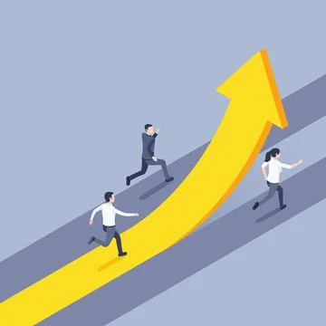 Isometric vector illustration on a gray background, men and a woman in busine Stock Illustration