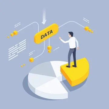 Isometric vector illustration on gray background, man in business attire stan 스톡 일러스트