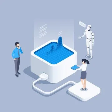 Isometric vector illustration on a gray background, men and a woman in a busi イラスト素材