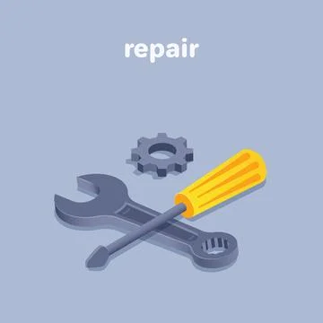 Isometric vector illustration on gray background, wrench and screwdriver icon Stock Illustration