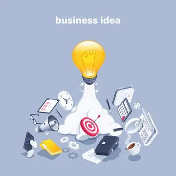 Isometric vector illustration on gray background, light bulb flying up like a イラスト素材