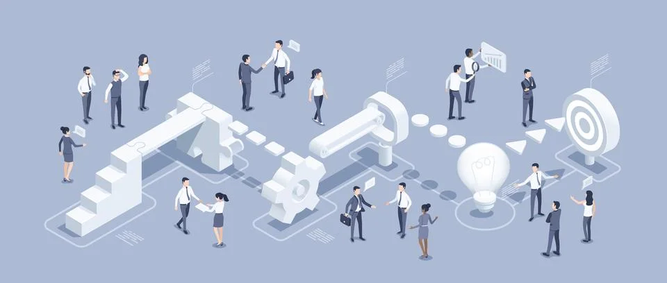 Isometric vector illustration on a gray background, an abstract path to succe Stock Illustration