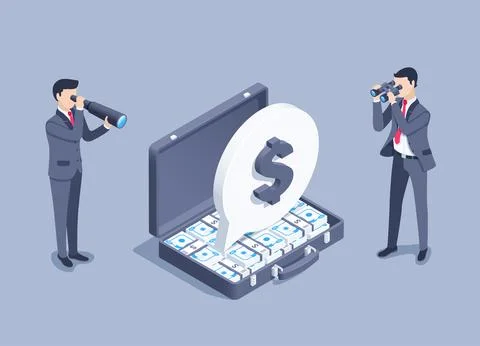 Isometric vector illustration on gray background, men in business suits with  Stock Illustration