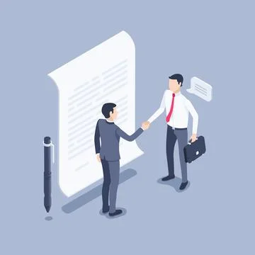 Isometric vector illustration on gray background, men in business clothes sha Stock Illustration