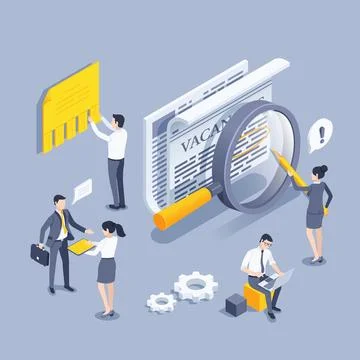 Isometric vector illustration on gray background, vacancy announcement in new 스톡 일러스트