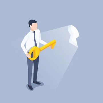 Isometric vector illustration on a gray background, a man in business clothes Stock Illustration