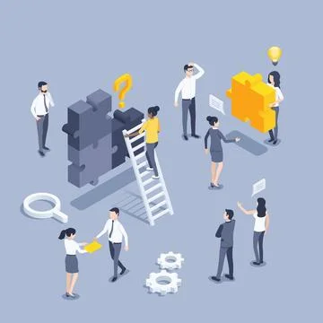 Isometric vector illustration on gray background, people in business clothes  Stock Illustration