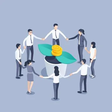 Isometric vector illustration on gray background, people in business clothes  Illustrazione stock