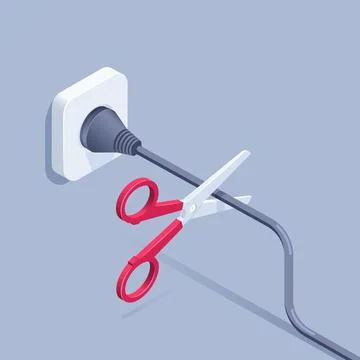 Isometric vector illustration on gray background, scissors with red handle cu Illustration