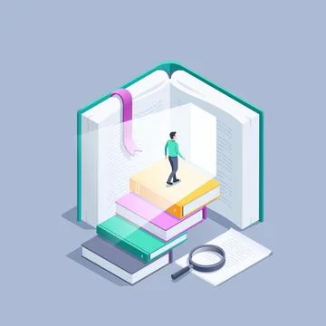 Isometric vector illustration on a gray background, a man climbed the stairs  Stock Illustration