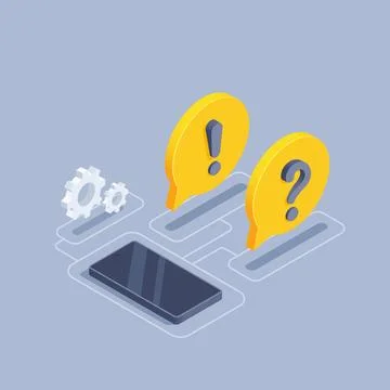 Isometric vector illustration on gray background, smartphone and text bubbles Stock Illustration