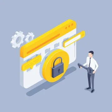Isometric vector illustration on gray background, password protection, progra Illustrazione stock