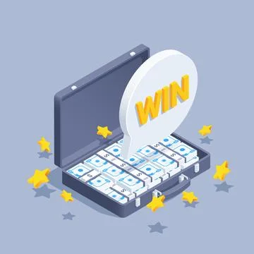 Isometric vector illustration on gray background, suitcase with money and mes Stock Illustration