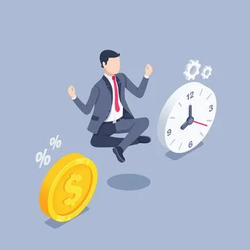 Isometric vector illustration on gray background, man in business suit medita Stock Illustration