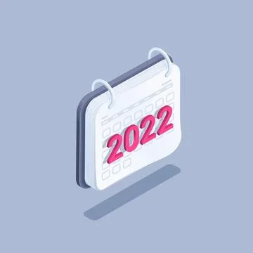 Isometric vector illustration on gray background, calendar and numbers 2022,  Stock Illustration