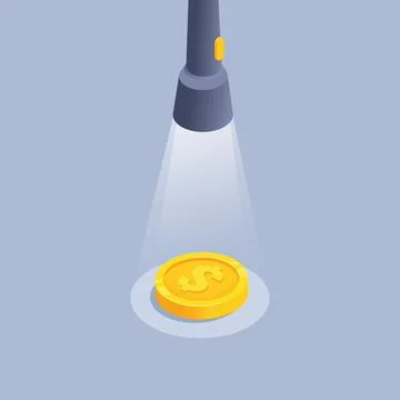 Isometric vector illustration on gray background, hand lantern shines on gold Stock Illustration
