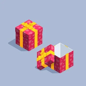 Isometric vector illustration on gray background, red color open and closed b イラスト素材