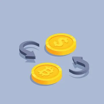 Isometric vector illustration on gray background, gold coins with dollar and  Stock Illustration
