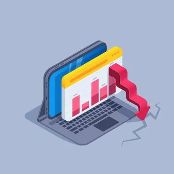 Isometric vector illustration on a gray background, a program window is open  Stock Illustration