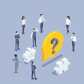 Isometric vector illustration on gray background, men and women in business c 스톡 일러스트