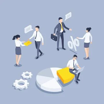 Isometric vector illustration on a gray background, people in business clothe Stock Illustration