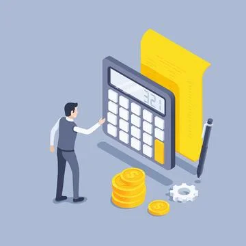 Isometric vector illustration on a gray background, a man in business clothes Stock Illustration