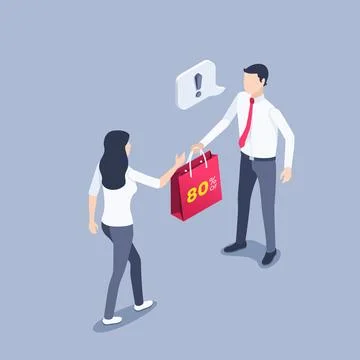 Isometric vector illustration on gray background, a man in business clothes w Stock Illustration