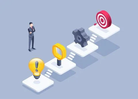 Isometric vector illustration on a gray background, platforms with icons of a Stock Illustration
